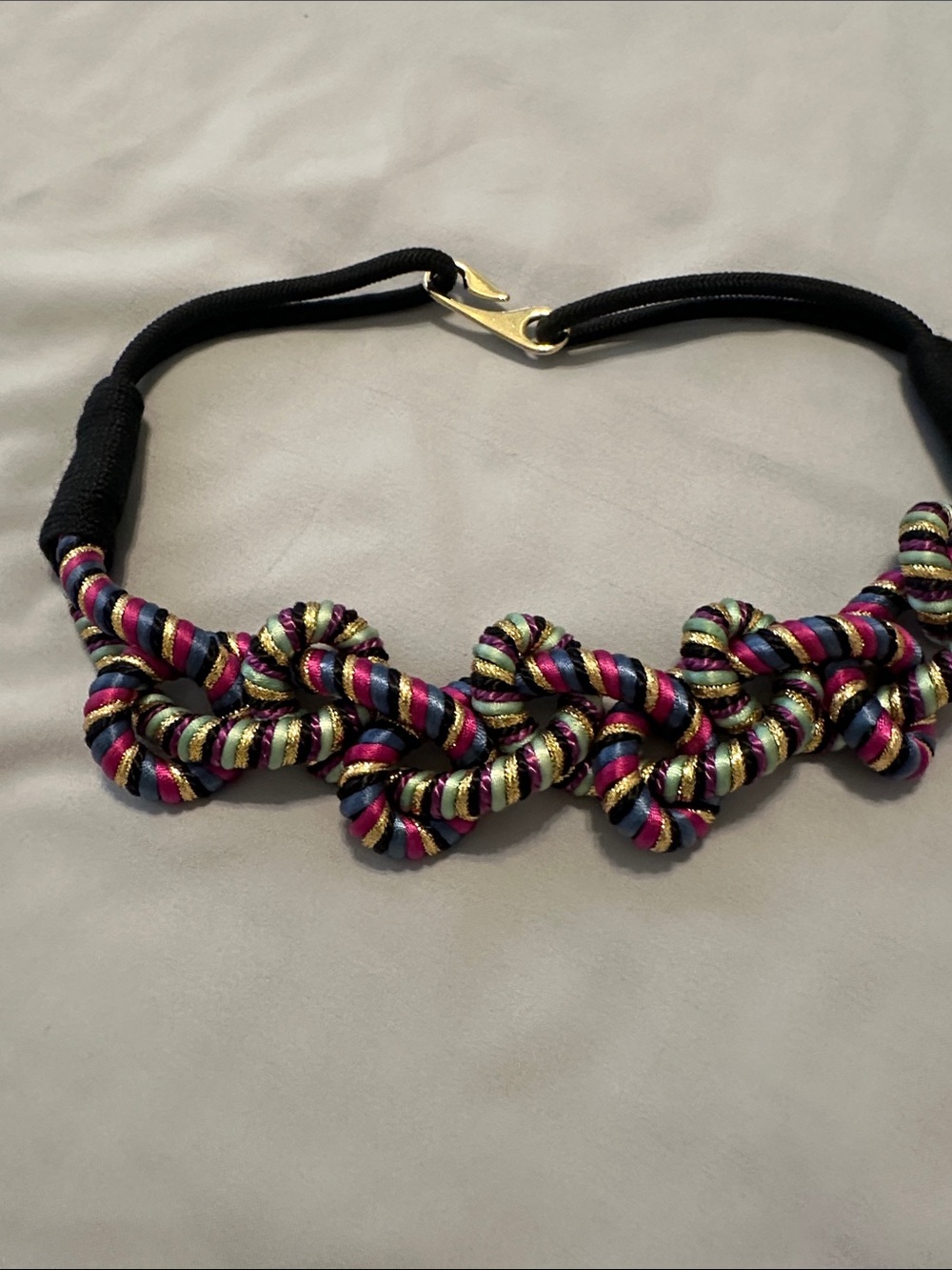 Multicolor Knot Rope Necklace with Gold Accents